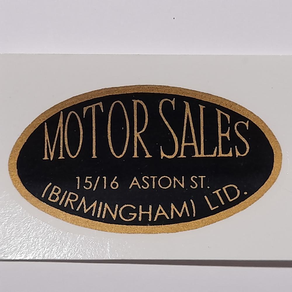 Motorcycle, waterslide transfer, dealer decals, Motor Sales Birmingham Ltd
