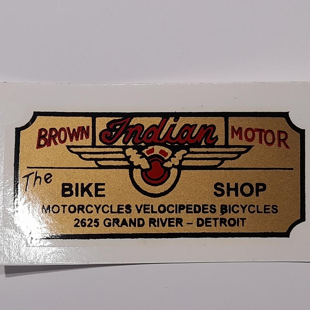 Motorcycle, waterslide transfer, dealer decals,Brown Motor, The Bike Shop, Detroit 