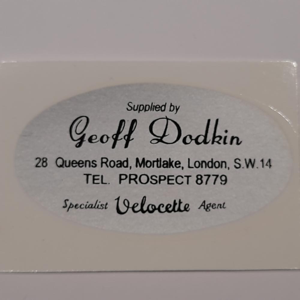 Motorcycle, waterslide transfer, dealer decals, Geoff Dodkin, MortLake London 