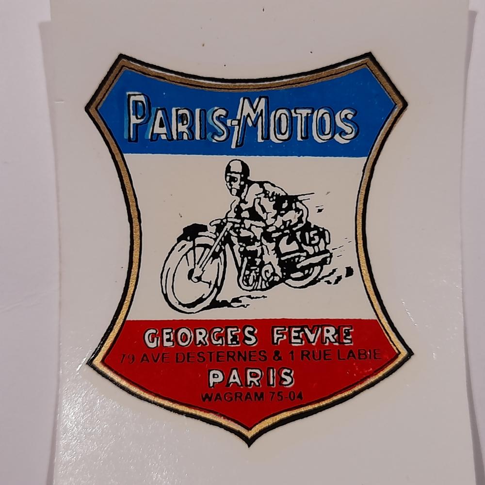 motorcycle, waterslide transfer, dealer decals, Paris Motos