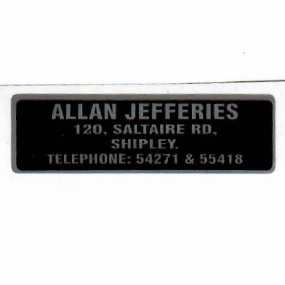 Motorcycle, waterslide transfer, dealer decals, Allan Jefferies, Shipley