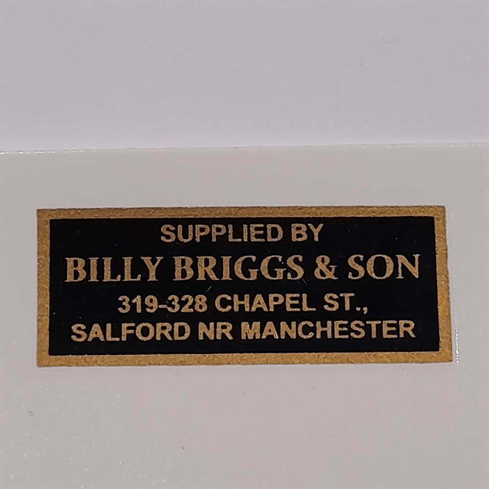 Motorcycle, waterslide transfer, Dealer decals,Billy Briggs & Sons Salford NR Manchester 