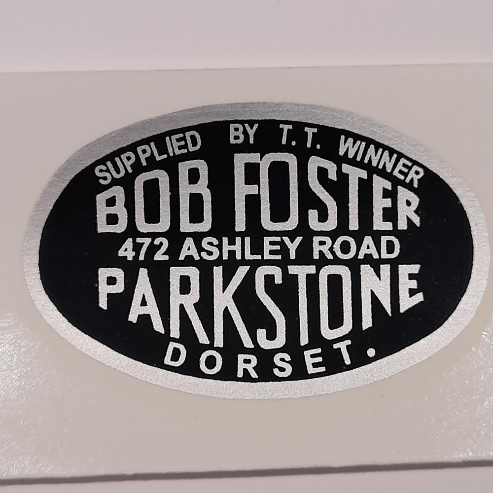 Motorcycle, waterslide transfer, dealer decals, Bob Foster, Parkstone Dorset 