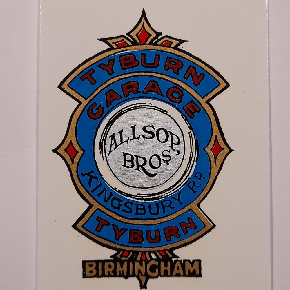 motorcycle, waterslide transfer, dealer decals, Tyburn Garage, Birmingham 
