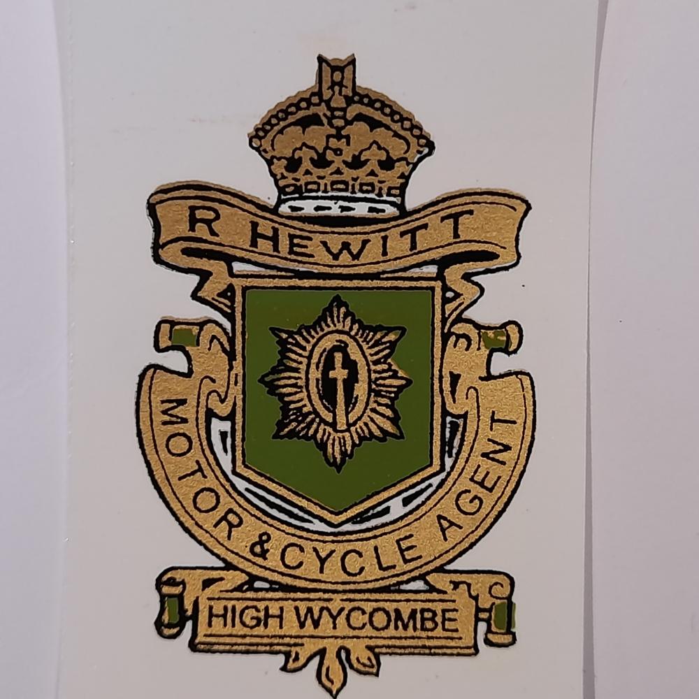 Motorcycle, waterslide transfer, dealer decals, R Hewitt Motor & Cycle Agent, High Wycombe 