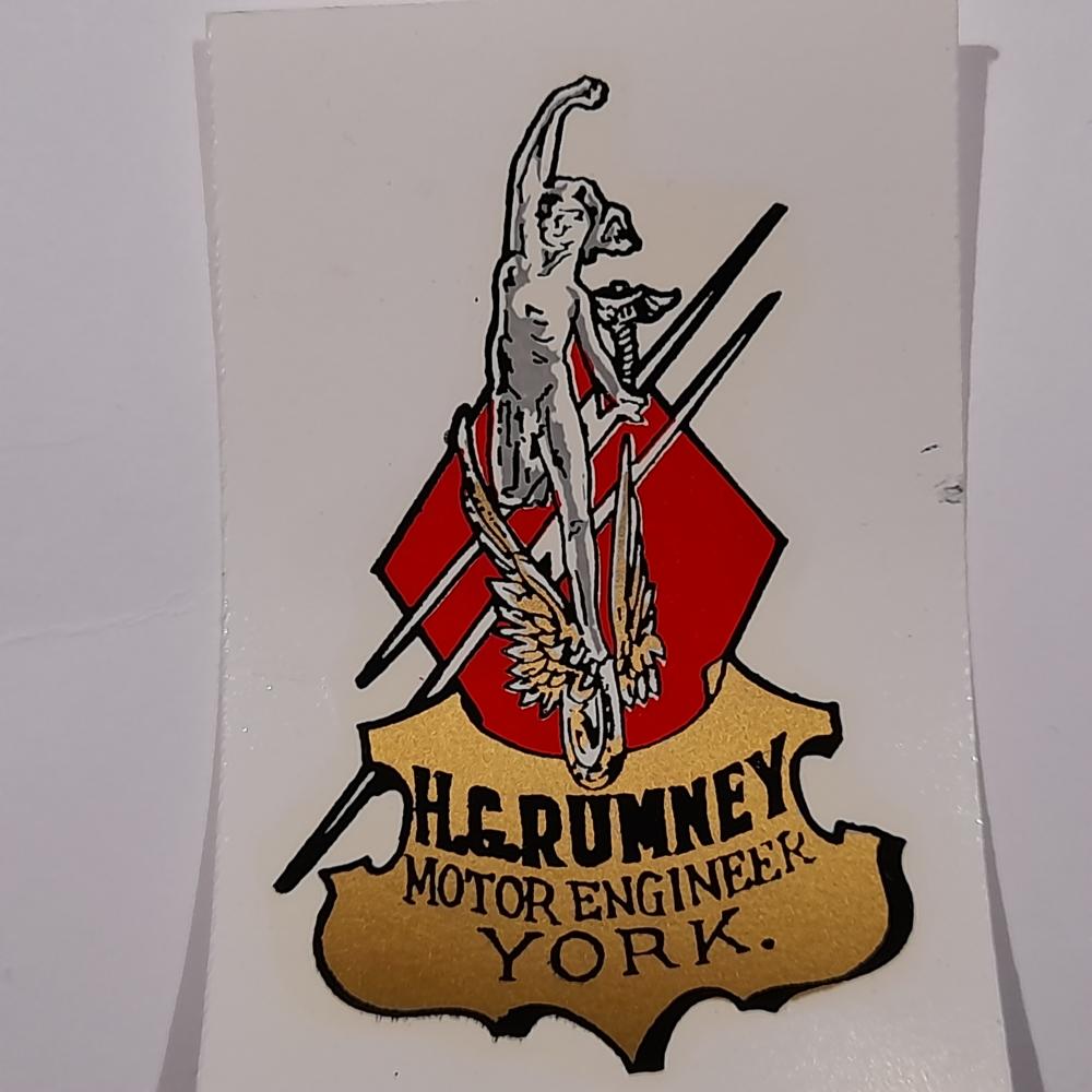 motorcycle, waterslide transfer, dealer decals, H G Rumney, York