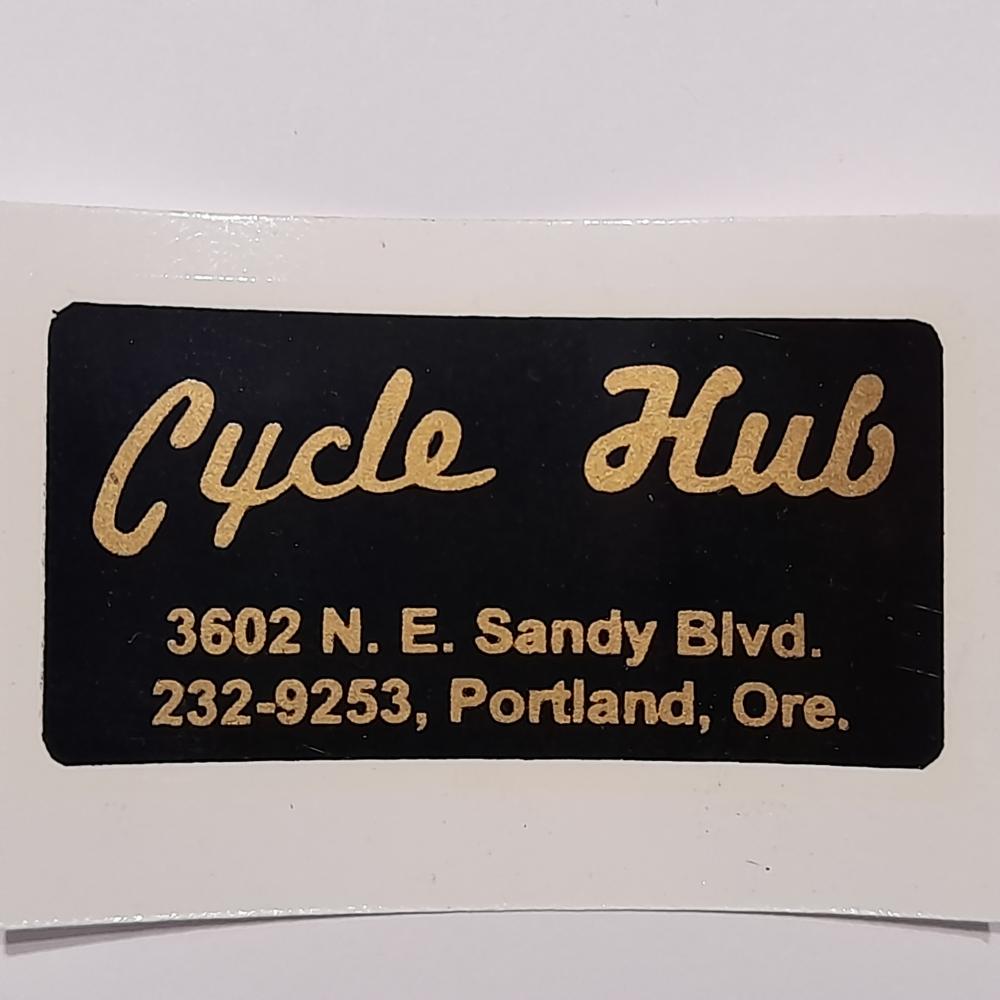 Motorcycle, waterslide transfer, dealer decals,Cycle Hub, 3602 N.E Sandy Blved Portland Oregan 
