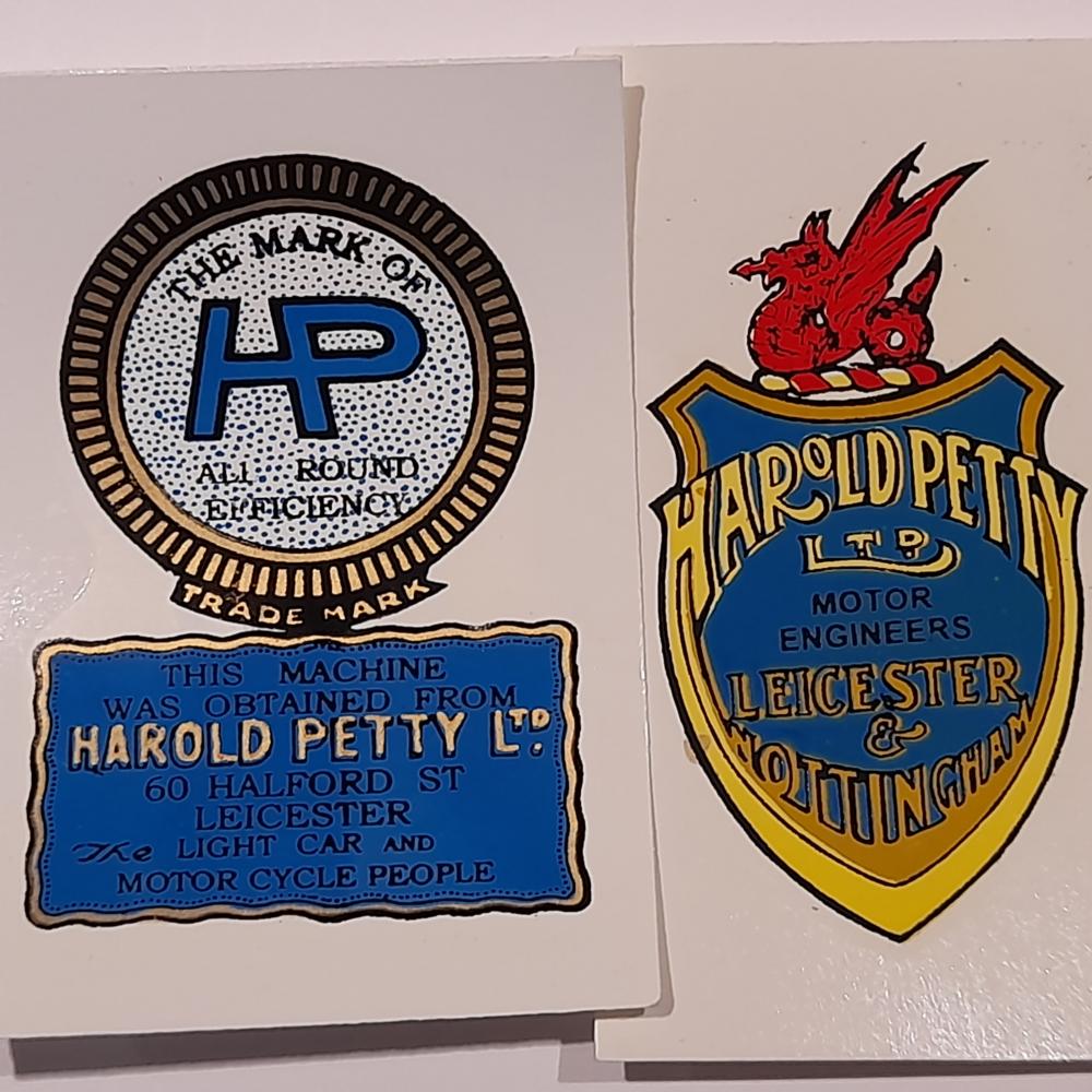 Motorcycle, waterslide transfer, dealer decals, Harold Petty Ltd, Leicester & Nottingham 