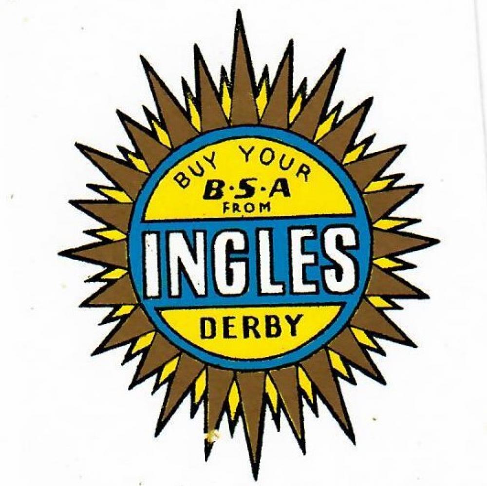 Motorcycle, waterslide transfer, dealer decals, Ingles, Derby