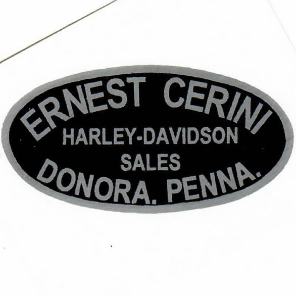 Motorcycle, waterslide transfer, dealer decals, Ernest Cerini Harley Davidson Salex, Dorona Pennsylvania