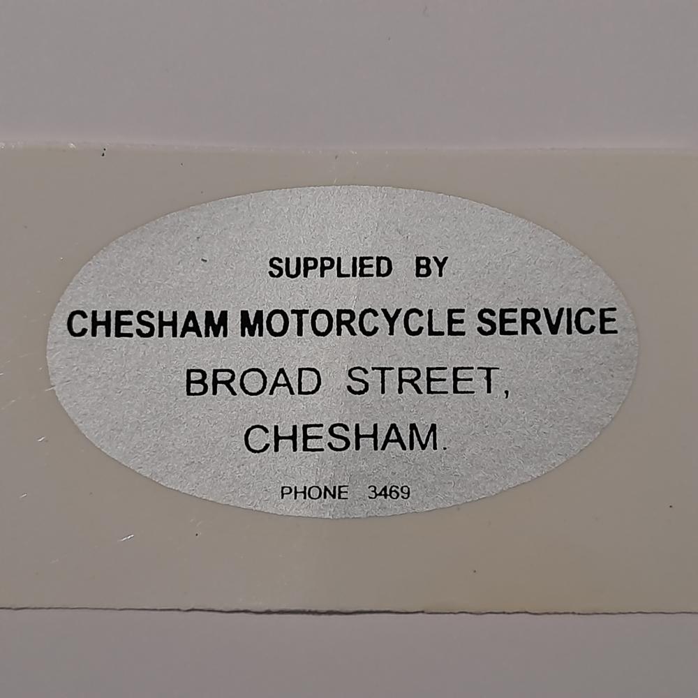 Motorcycle, waterslide transfer, dealer decals, Chesham motorcycle services, Broad St Chesham 