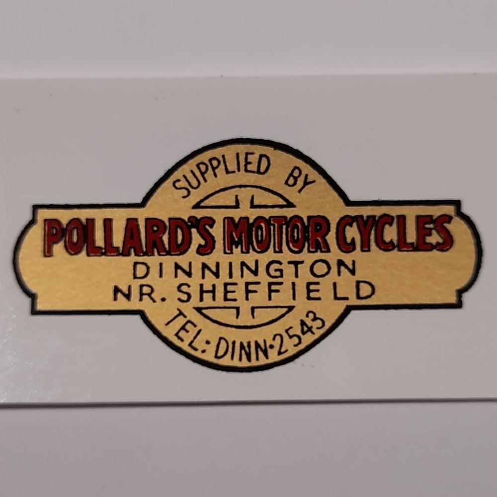 motorcycle, waterslide transfer, dealer decals, Pollard's Motorcycles, Sheffield