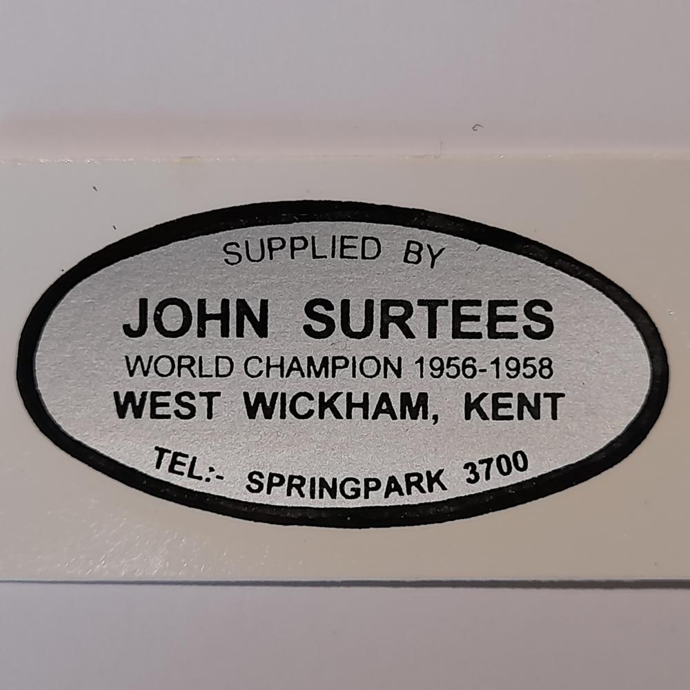 motorcycle, waterslide transfer, dealer decals, John Surtees, Kent 