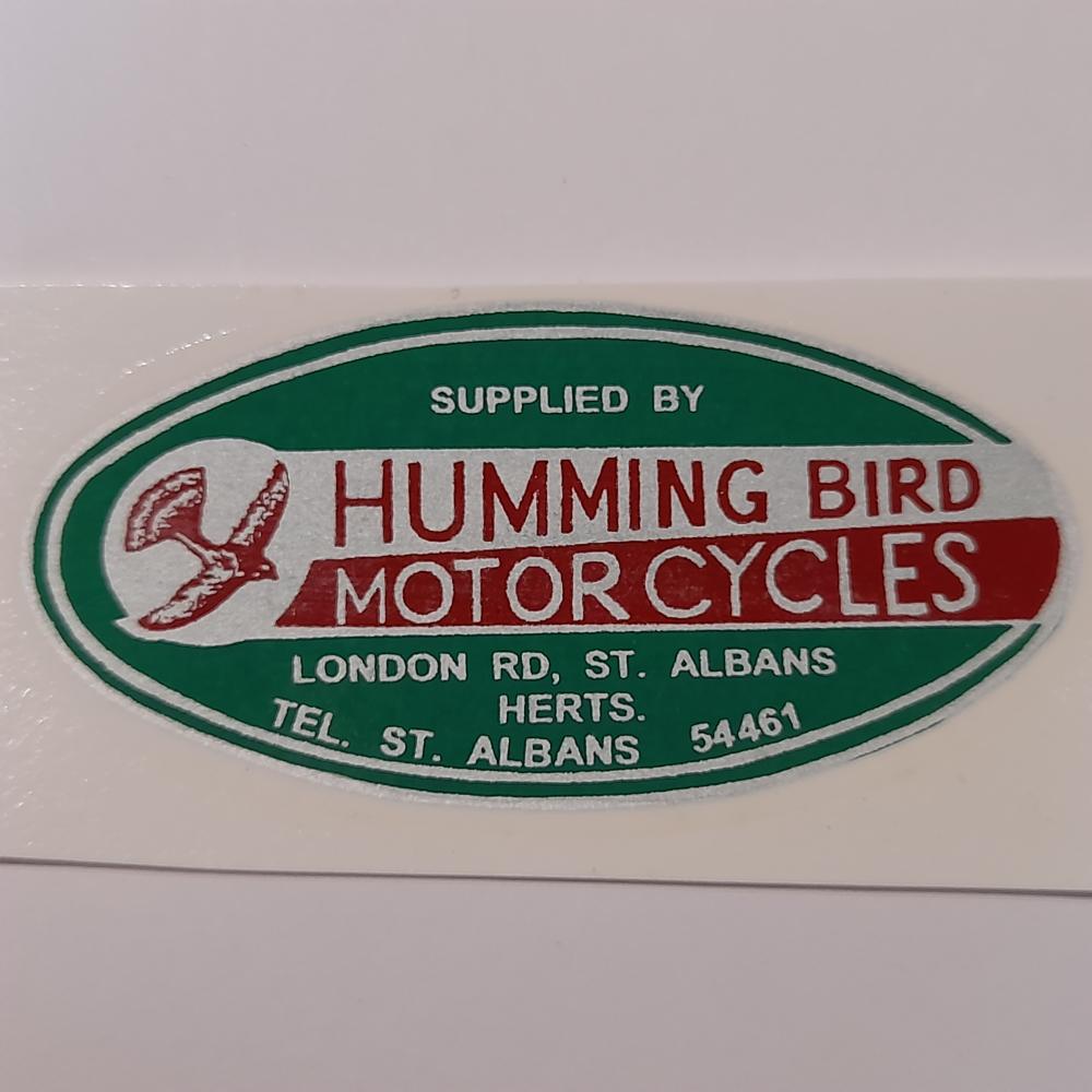 Motorcycle, waterslide transfer, dealer decals,Humming bird Motorcycles St Albans 