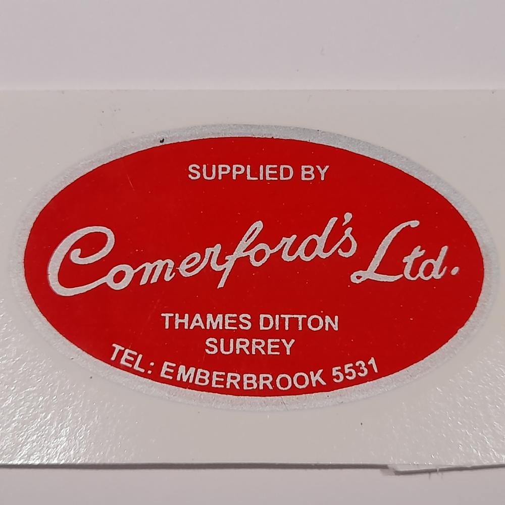 Motorcycle, waterslide transfer, dealer decals,comerfords Ltd Thames Ditton Surrey 