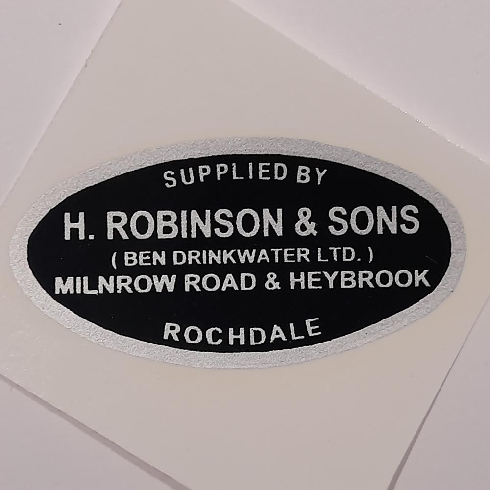 Motorcycle, waterslide transfer, dealer decals, H Robinson & Sons, Rochdale 