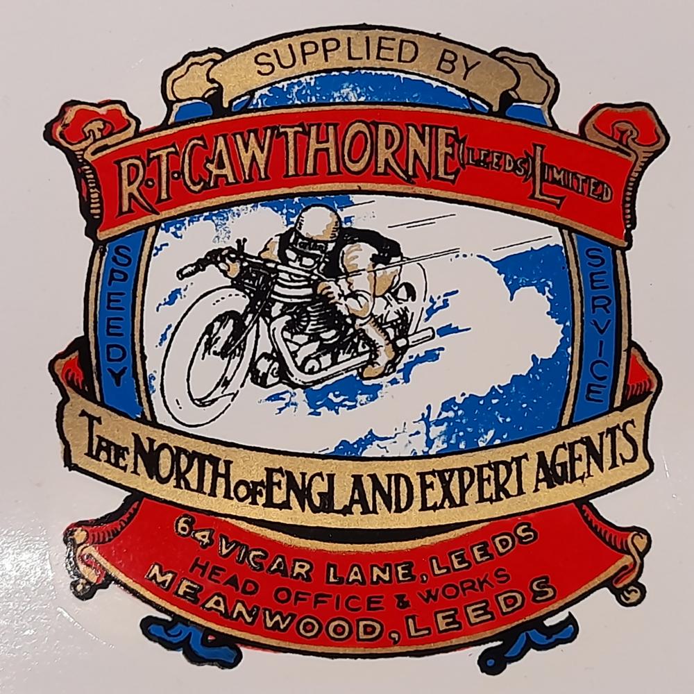 Motorcycle, waterslide transfer, dealer decals,RT Cawthorne, Leeds 