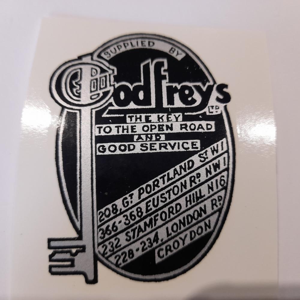 Motorcycle, waterslide transfer, dealer decals,Godfreys Croydon 
