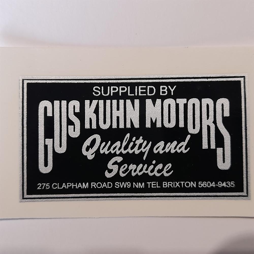Motorcycle, waterslide transfer, dealer decals,Gus Kuhn Motors Brixton 