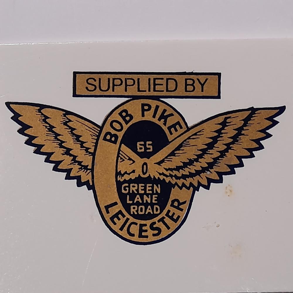 Motorcycle, waterslide transfer, dealer decals, Bob Pike Leicester 