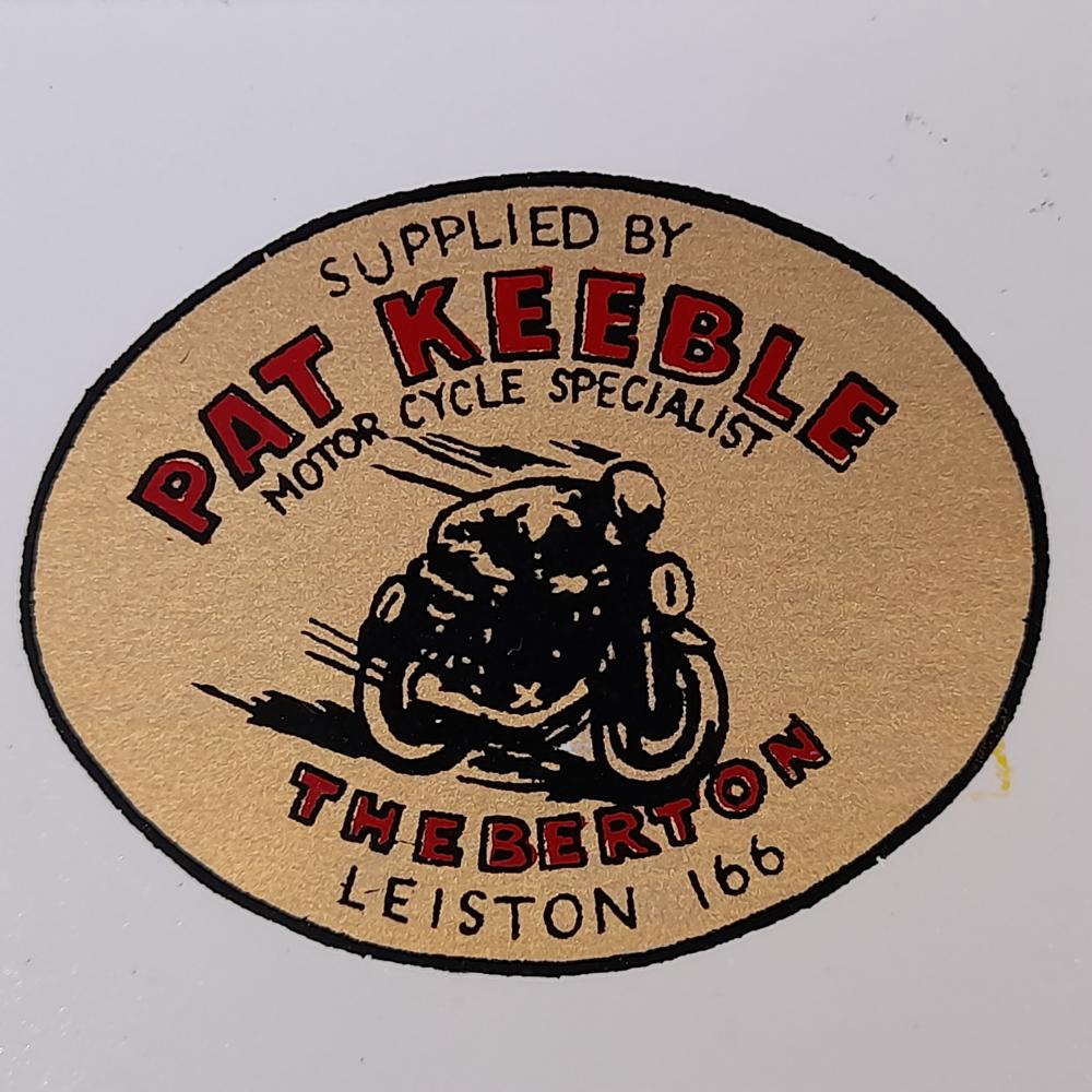 motorcycle, waterslide transfer, dealer decals, Pat Keeble Motor Cycle Specialist 