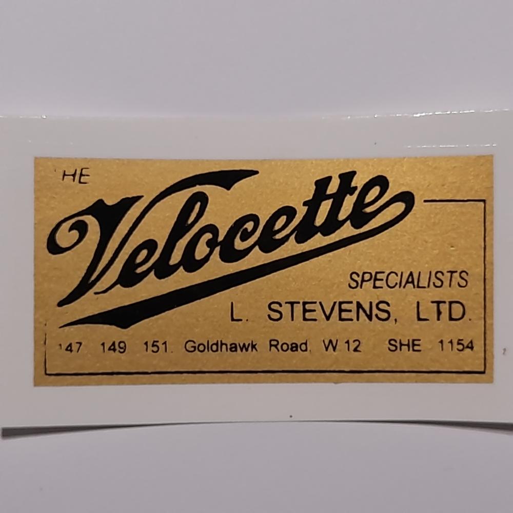 Motorcycle, waterslide transfer, dealer decals, L Setvens Ltd, Velocette Specialists,London 
