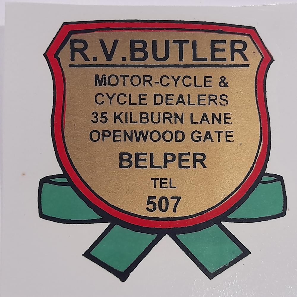 motorcycle, waterslide transfer, dealer decals, RV Butler, Belper