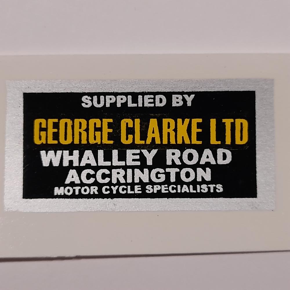 motorcycle, waterslide transfer, dealer decals, George Clarke Ltd., Accrington