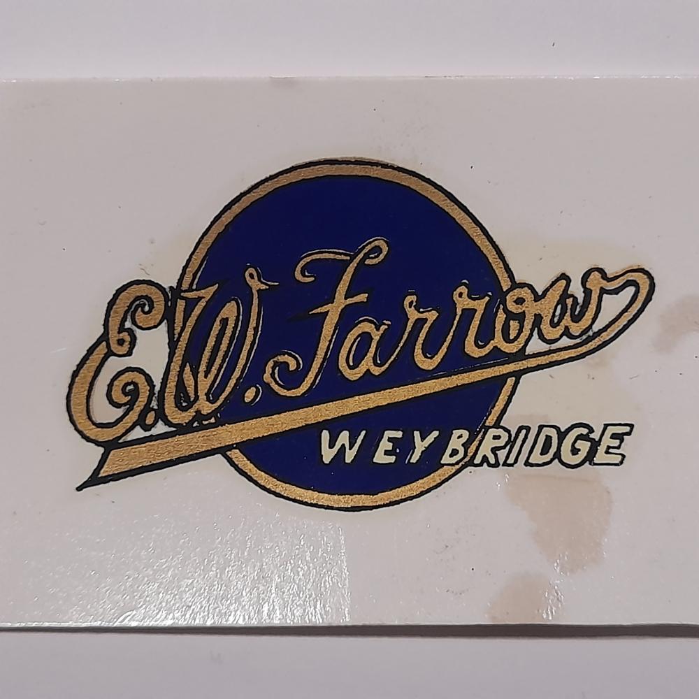 motorcycle, waterslide transfer, dealer decals, E W Farrow, Weybridge