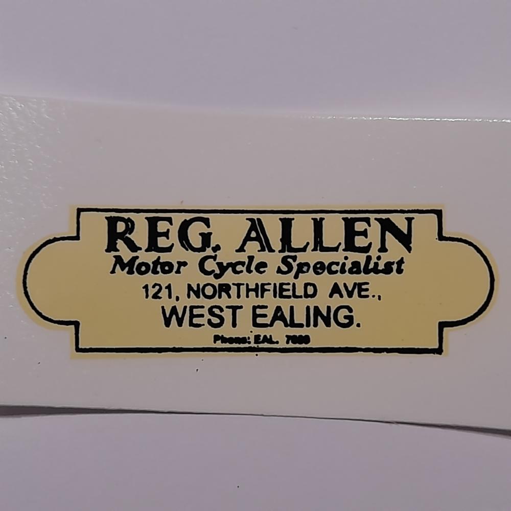 Motorcycle, waterslide transfer, dealer decals,Reg Allen Motor cycle Specialist West Ealing 