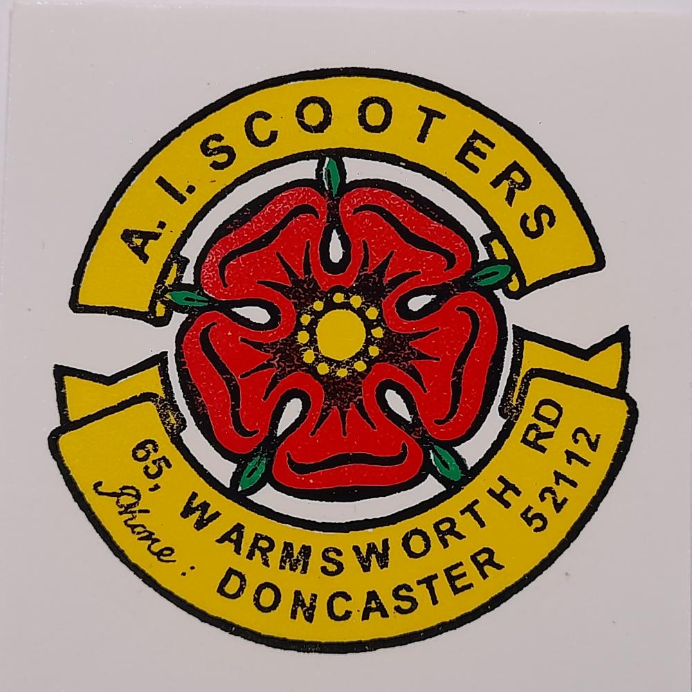 motorcycle, waterslide transfer, dealer decals, A. 1 Scooters, Doncaster 