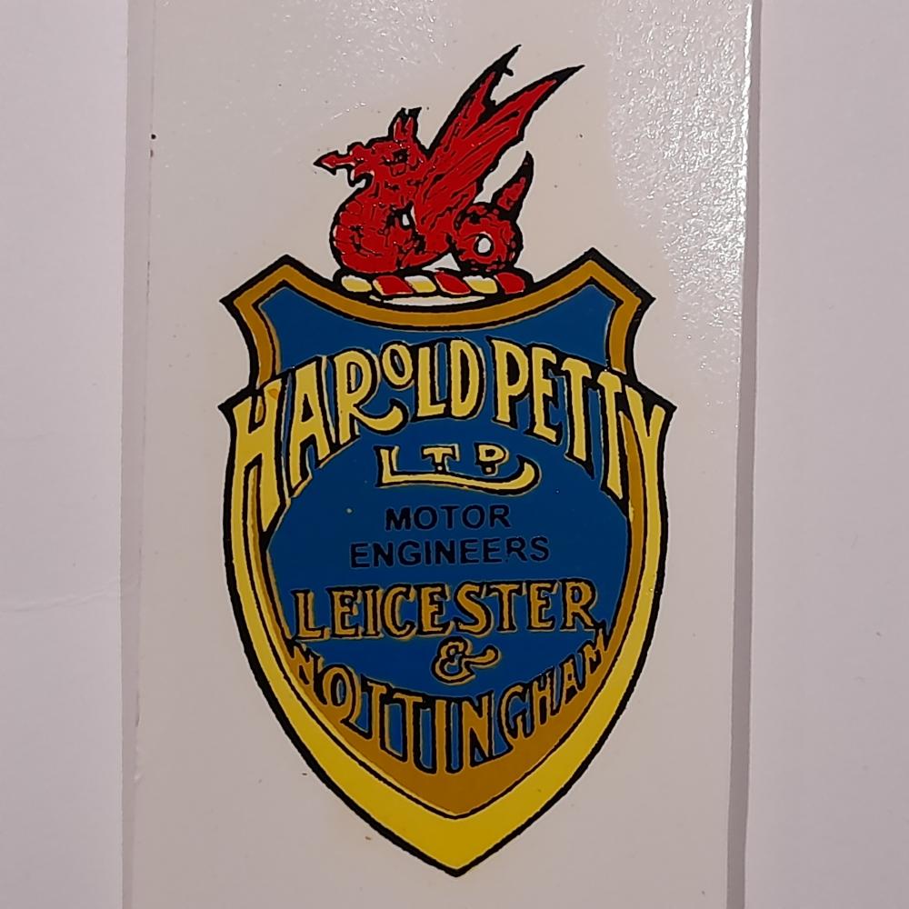 motorcycle, waterslide transfer, dealer decals, Harold Petty, Leicester & Nottingham