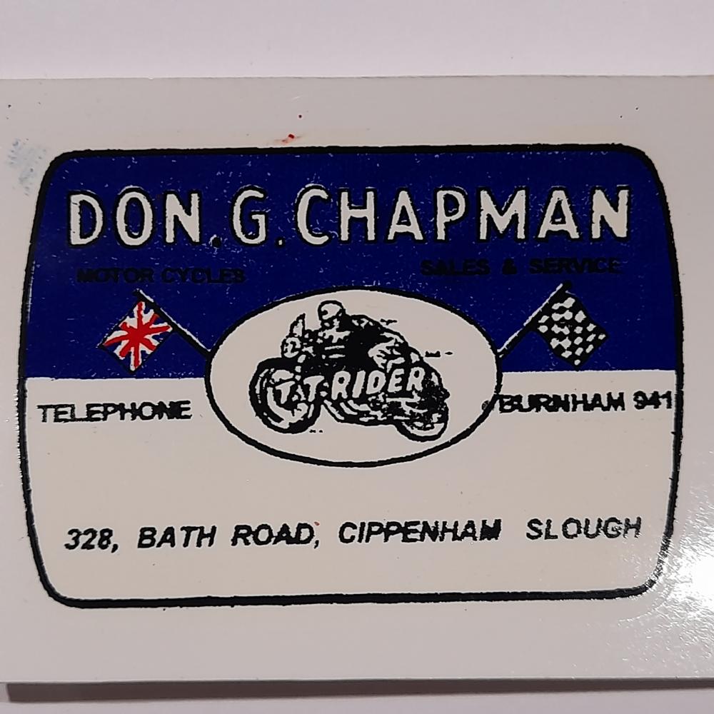 motorcycle, waterslide transfer, dealer decals, Don G Chapman, Slough