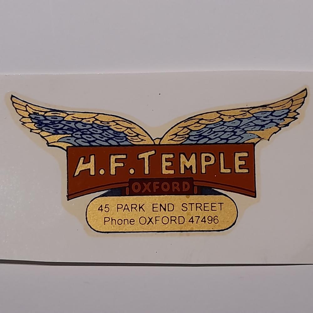 Motorcycle, waterslide transfer, dealer decals,H F Temple, Oxford 