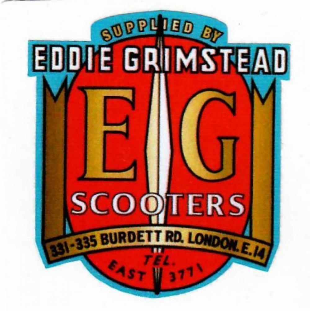 Motorcycle, waterslide transfer, dealer decals, Eddie Grimstead Scooters, London