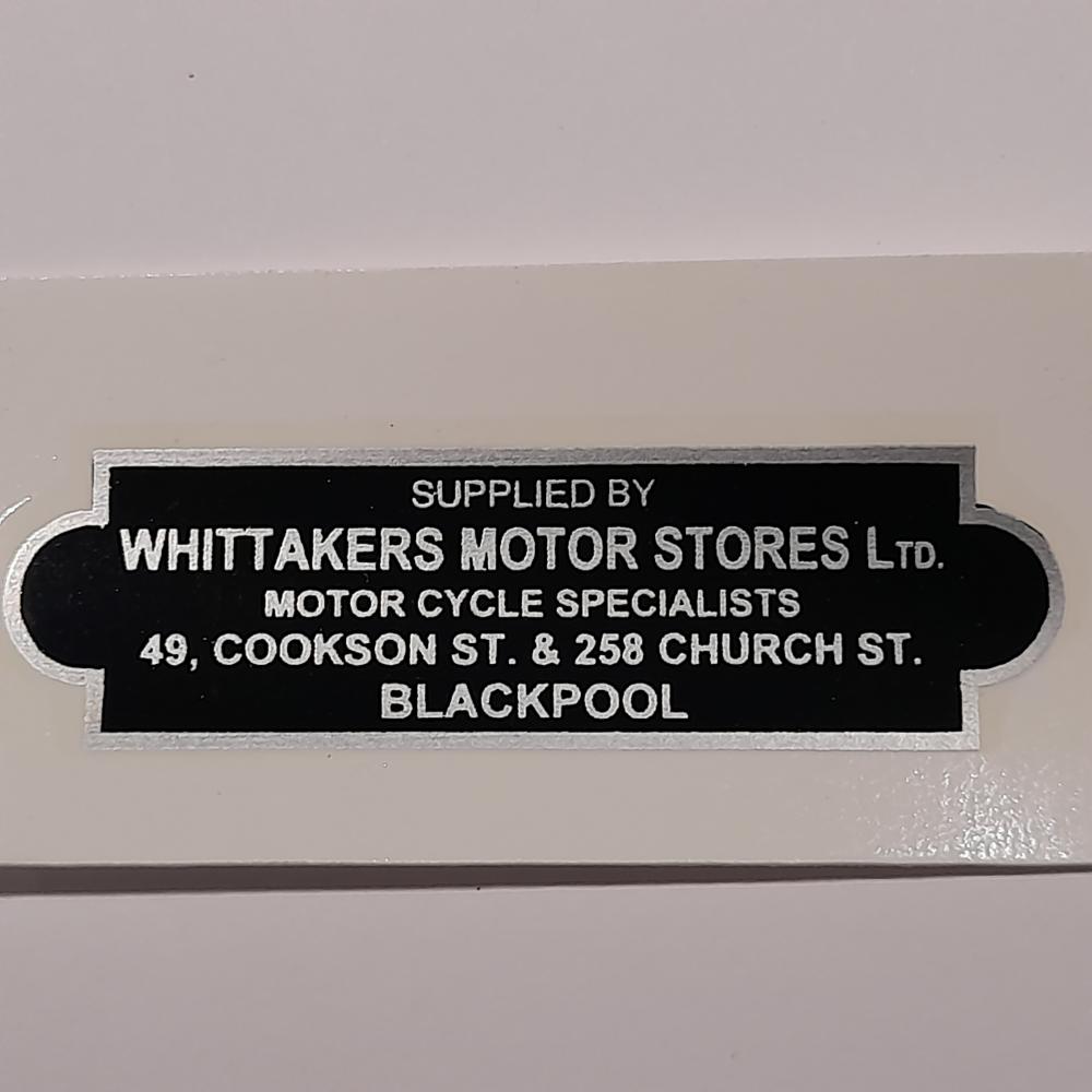 Motorcycle, waterslide transfer, dealer decals,Whittakers Motors Stores Ltd, Blackpool 