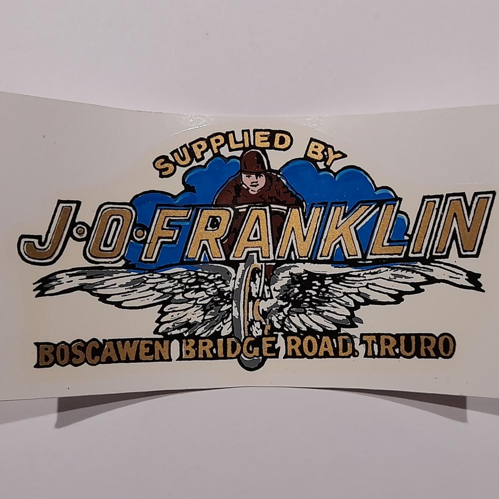 motorcycle, waterslide transfer, dealer decals, J. O. Franklin, Truro