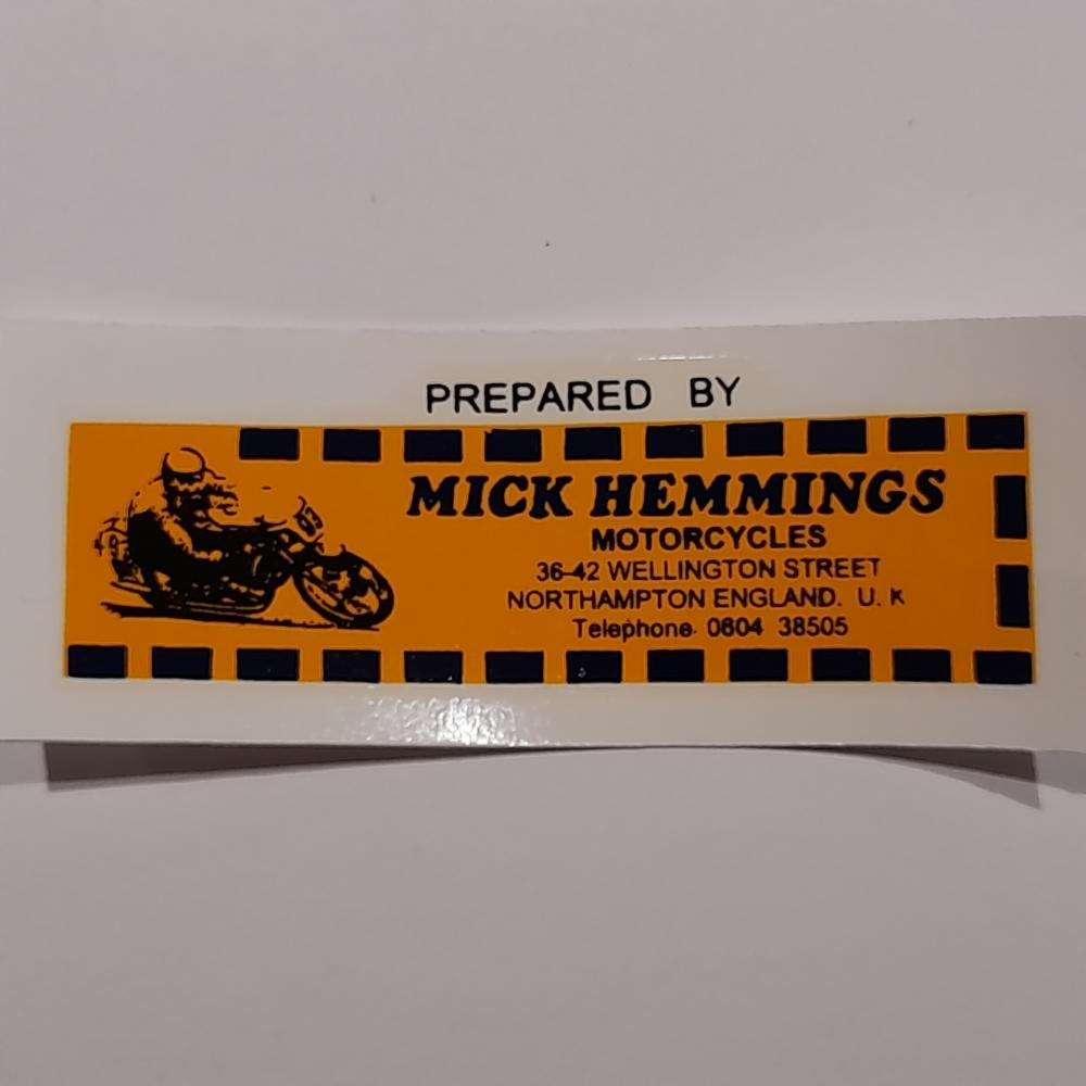 motorcycle, waterslide transfer, dealer decals, Mick Hemmings Motorcycles, Northampton