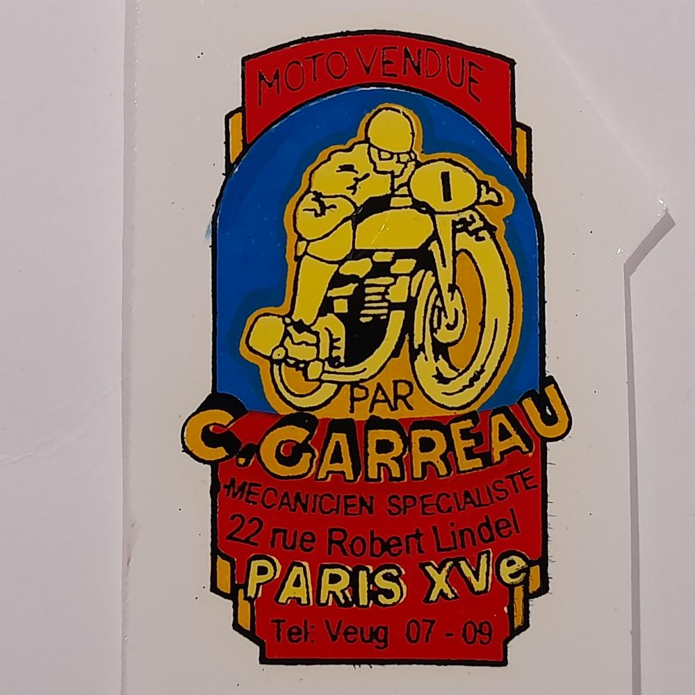 motorcycle, waterslide transfer, dealer decals, Carreau, Paris